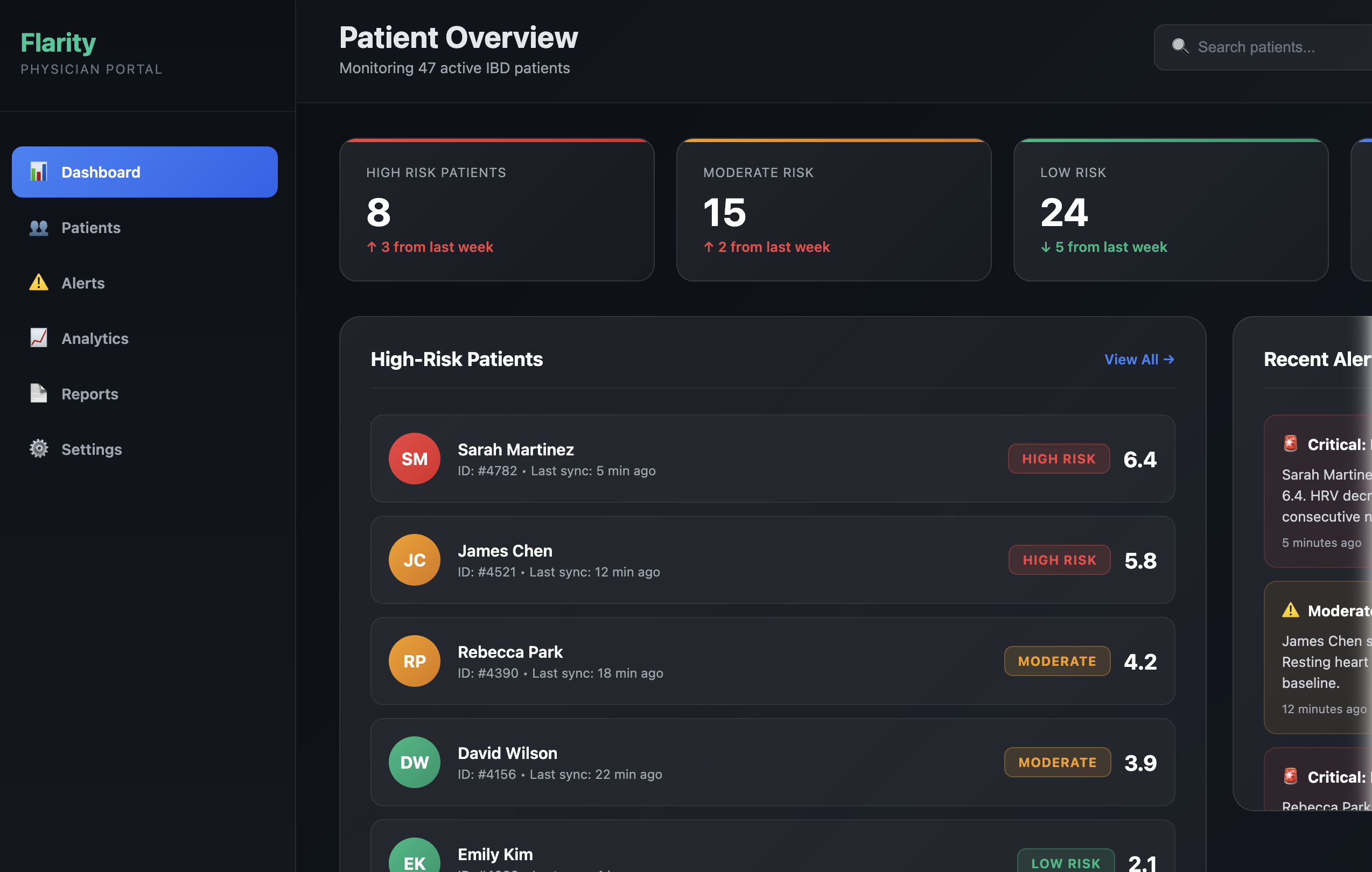 Flarity physician portal dashboard